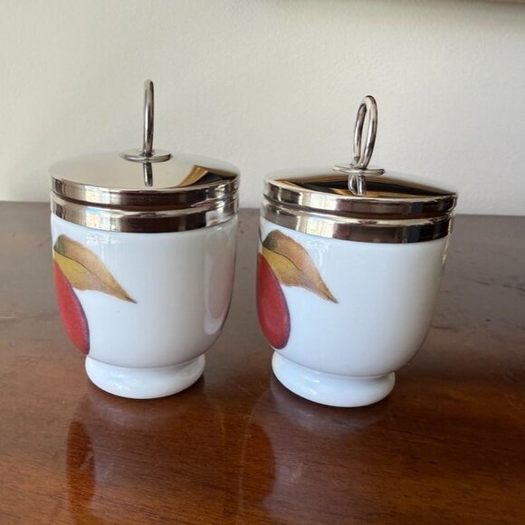 Set Of Two Royal Worcester Evesham Gold Porcelain King Size Egg Coddler England - Picture 3 of 15